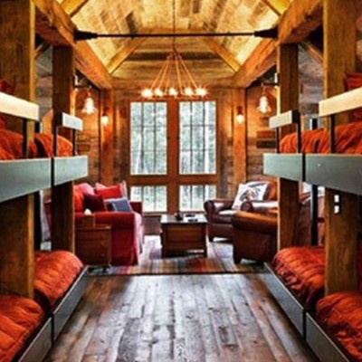 Bunk Beds in Log Cabin Style Guest Room